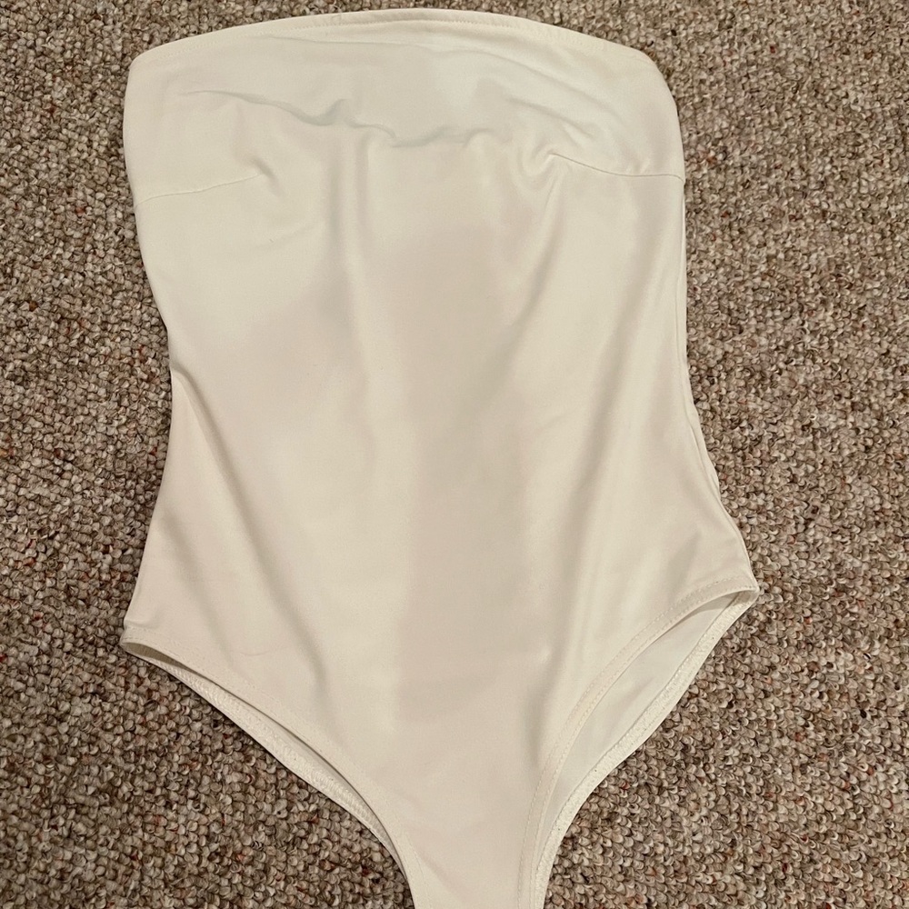white strapless bodysuit